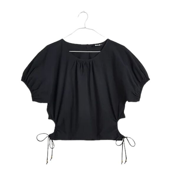 Madewell NWT Poplin Puff-Sleeve Side Cinch Cutout  Top sz XS in‎ Black - Picture 2 of 13